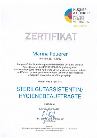Sterilgutassistentin/Hygienebeauftragte